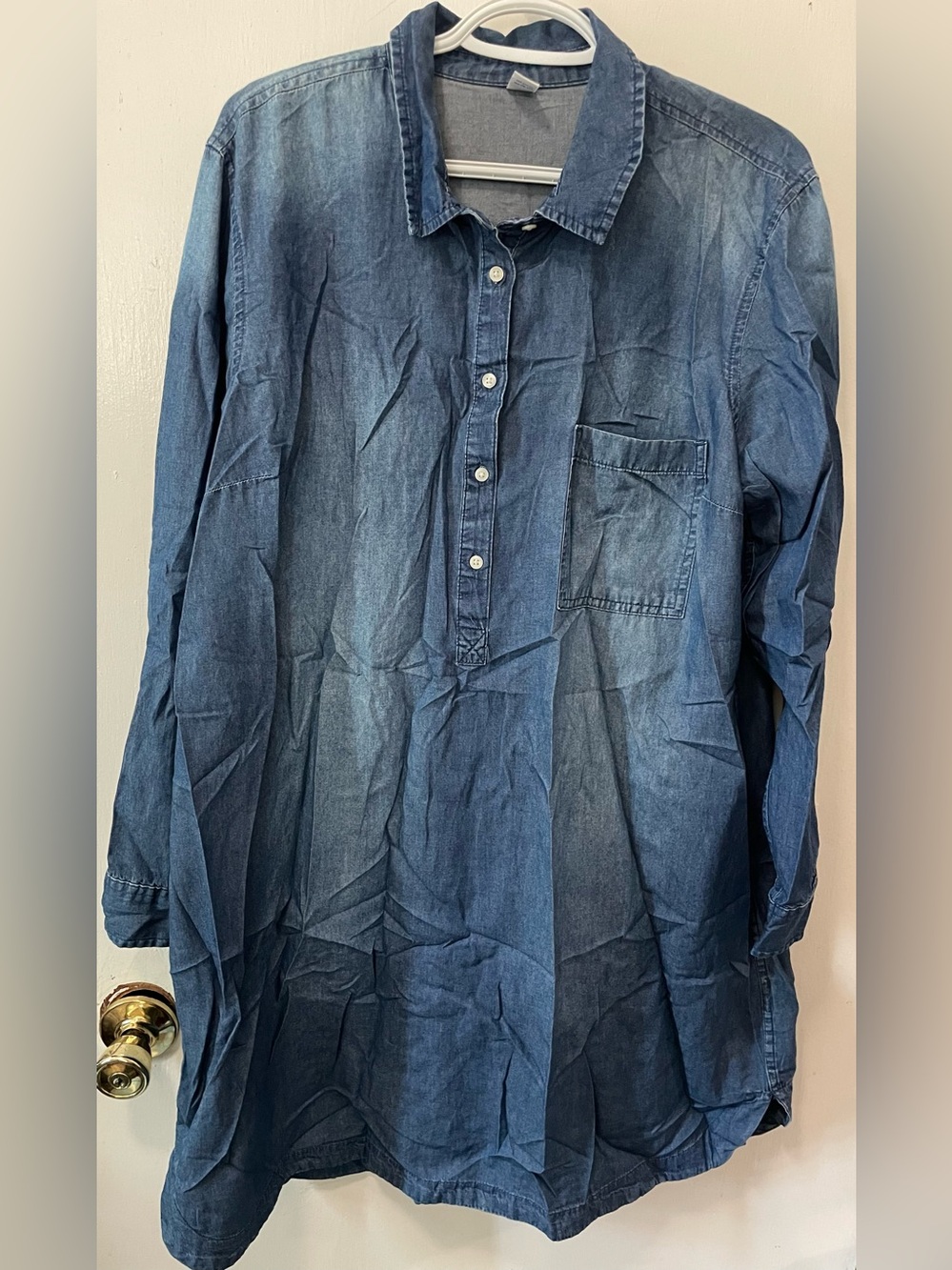 Old Navy Women’s Indigo Blue Denim Popover Tunic Shirt Dress Long Sleeve Size XL